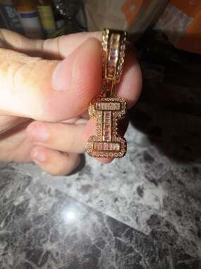 Gold plated Iced Out Baguette Initial Letter I Pendant